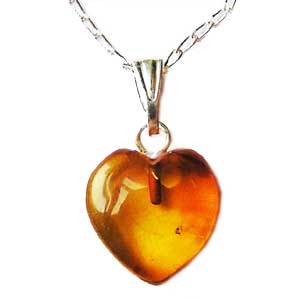 Baltic Amber Heart Pendant. 1cm Cabochon on 18inch Silver Chain. Boxed