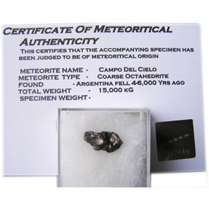 Campo Del Cielo Iron Meteorite Fragment with Certificate of Authenticity. Weighs approx 2-3grams