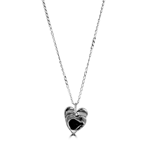 Silver Heart Pendant with Iron Meteorite Fragment on 18 Inch Chain. Boxed with Certificate