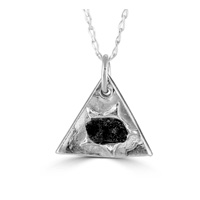 Silver Triangle with Meteorite Fragment Necklace, 18in Chain, Boxed with Certificate