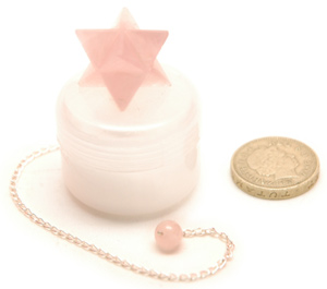 Star Shaped Pendulum on white chain. Merkaba Star. Pale Pink Rose Quartz Crystal. Reiki Charged by Reiki Master