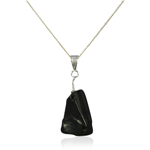 Whitby Jet Pendant. Natural Sea-worn Jet. 18inch Silver Chain, Boxed.